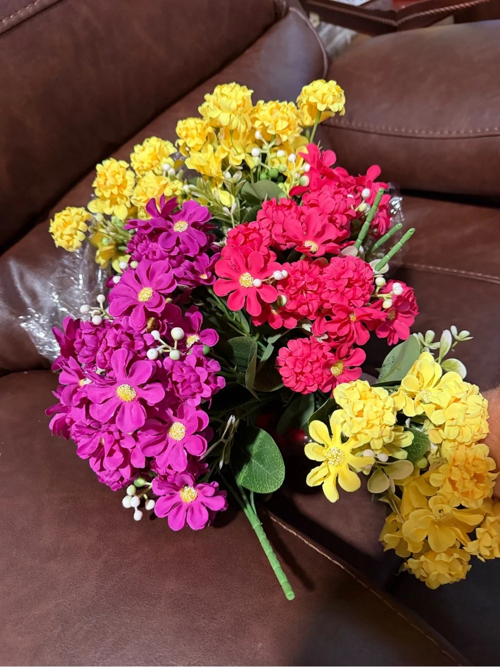 Bright Mixed Artificial Flower Bouquet - Yellow, Pink, Fuchsia